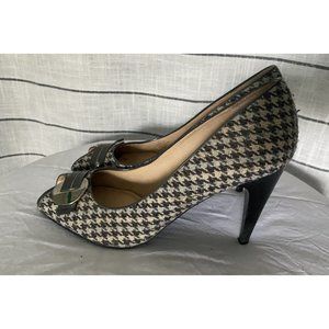Unisa Houndstooth Buckle Peep-Toe Heels